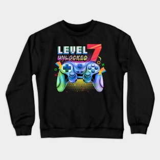 Level 7 Unlocked Video Game 7th Birthday Gamer Boys Crewneck Sweatshirt